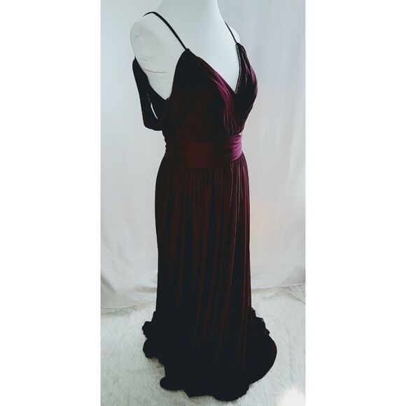 Allure Bridesmaid 1611 Off the Shoulder Stretch Chiffon Gown Burgandy Size 12 - Picture 5 of 10